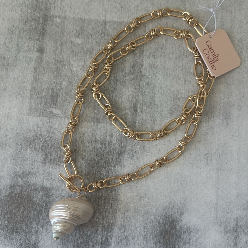 Camila Coelho Gold Color Necklace Chain & Knot w Natural Conch Shell Pendant - Picture 14 of 14